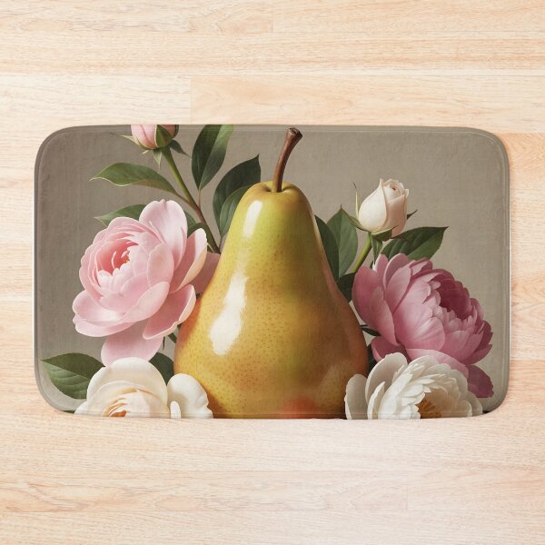 Item preview, Shiny Pear Still Life Among Peonies – Elegant Botanical Fruit Art designed and sold by EmeraldeaArt.