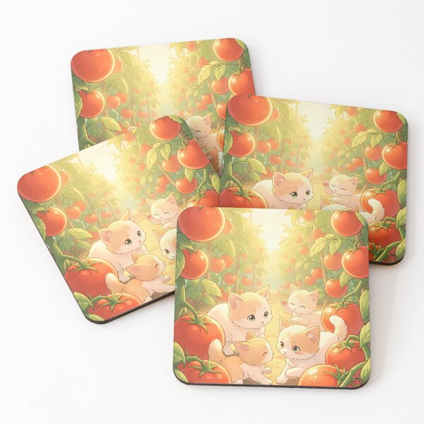 Item preview, Kitties in a Tomato Garden – Cute Anime Style Cat Illustration designed and sold by EmeraldeaArt.