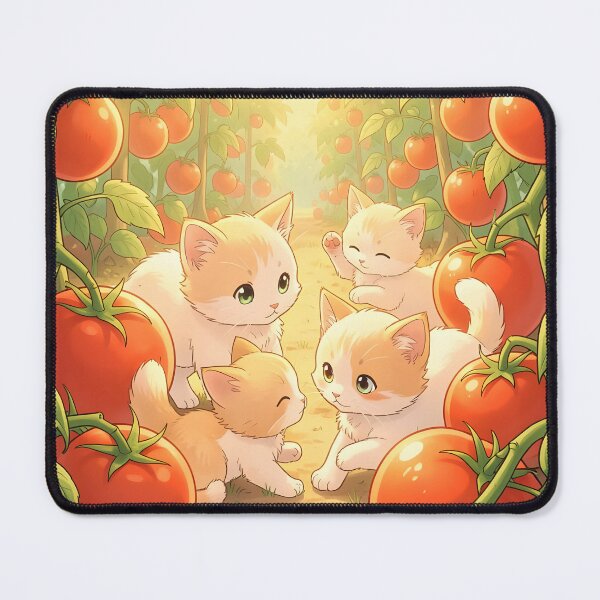 Item preview, Kitties in a Tomato Garden – Cute Anime Style Cat Illustration designed and sold by EmeraldeaArt.