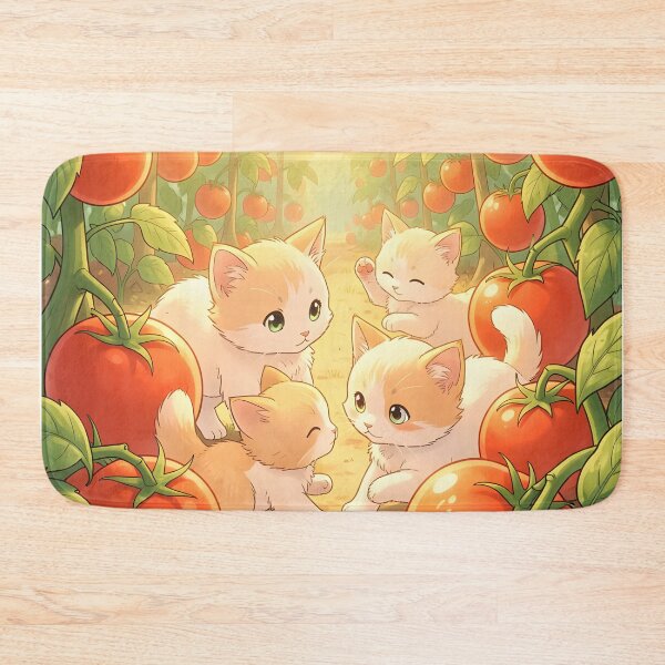 Item preview, Kitties in a Tomato Garden – Cute Anime Style Cat Illustration designed and sold by EmeraldeaArt.