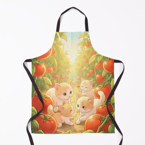 Item preview, Kitties in a Tomato Garden – Cute Anime Style Cat Illustration designed and sold by EmeraldeaArt.