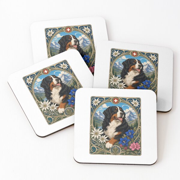 Item preview, Bernese Mountain Dog Art Nouveau Swiss Alps Berner designed and sold by AntiqueImages.