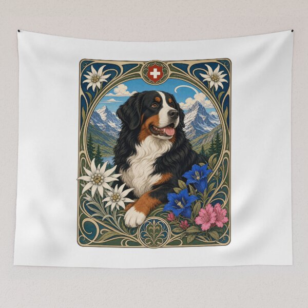 Item preview, Bernese Mountain Dog Art Nouveau Swiss Alps Berner designed and sold by AntiqueImages.