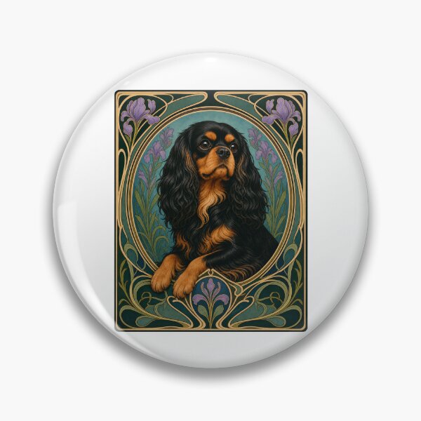 Item preview, Black Tan Cavalier King Charles Spaniel Art Nouveau designed and sold by AntiqueImages.