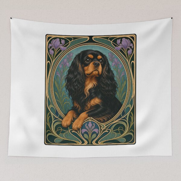 Item preview, Black Tan Cavalier King Charles Spaniel Art Nouveau designed and sold by AntiqueImages.