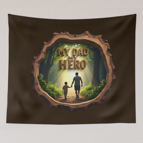 Item preview, My Dad My Hero 3D Father Son Forest Art – Father's Day Gift, Dad Birthday, Nature Wood Slice Design designed and sold by SideKickCreates.