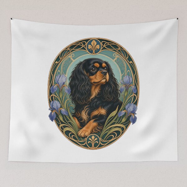 Item preview, Black Tan Cavalier King Charles Spaniel Art Nouveau designed and sold by AntiqueImages.