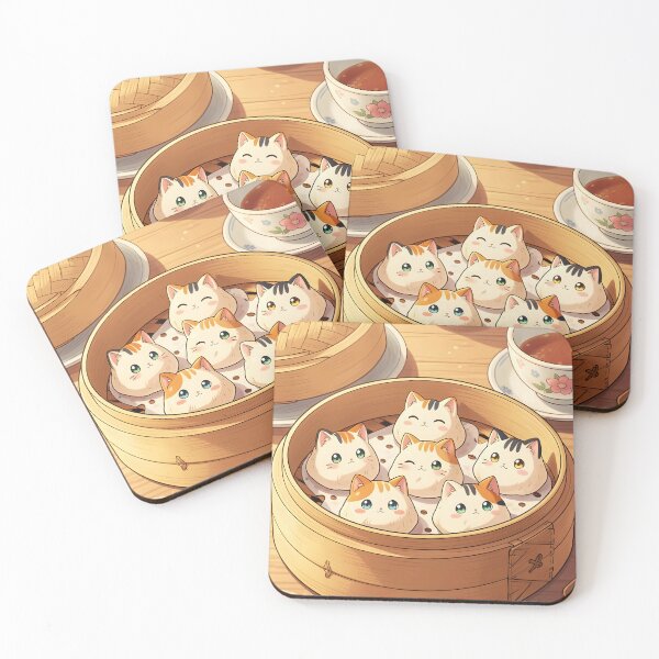 Item preview, Cat Dumplings in Bamboo Steamer – Cute Anime Style Asian Food Illustration designed and sold by EmeraldeaArt.