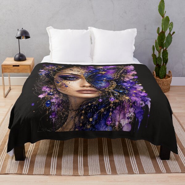 Item preview, Mystical Butterfly Woman Art | Purple Fantasy Portrait | Boho Goddess Aesthetic Design designed and sold by Ashes to Artistry.