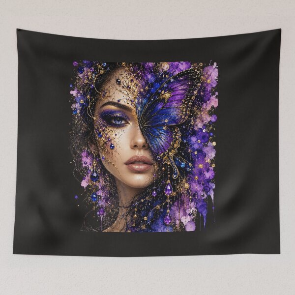 Item preview, Mystical Butterfly Woman Art | Purple Fantasy Portrait | Boho Goddess Aesthetic Design designed and sold by Ashes to Artistry.