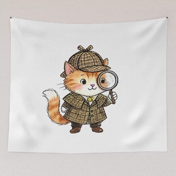 Item preview, Cute Detective Cat Sherlock Holmes Kitten with Magnifying Glass designed and sold by TaiwanMemory.