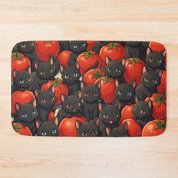 Item preview, Black Kittens and Tomatoes – Cute Cat Pattern Aesthetic  designed and sold by EmeraldeaArt.