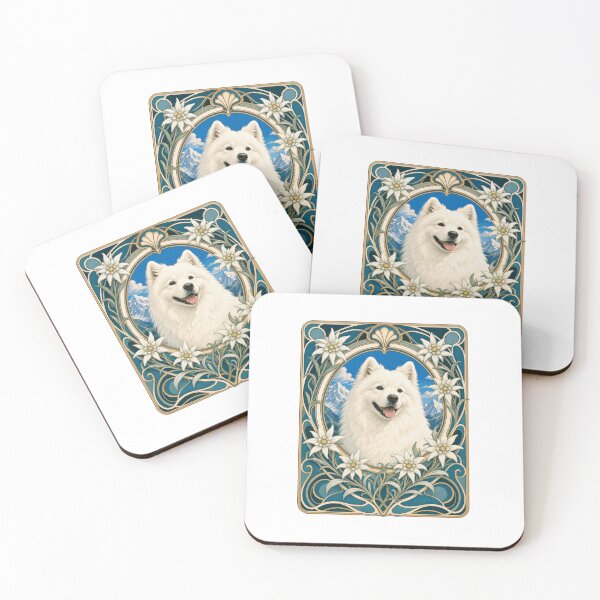 Item preview, Samoyed Dog Art Nouveau Edelweiss Alpine designed and sold by AntiqueImages.
