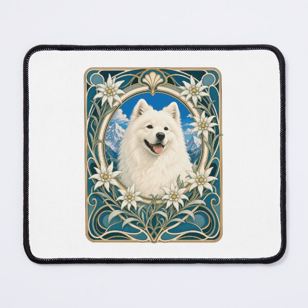 Item preview, Samoyed Dog Art Nouveau Edelweiss Alpine designed and sold by AntiqueImages.