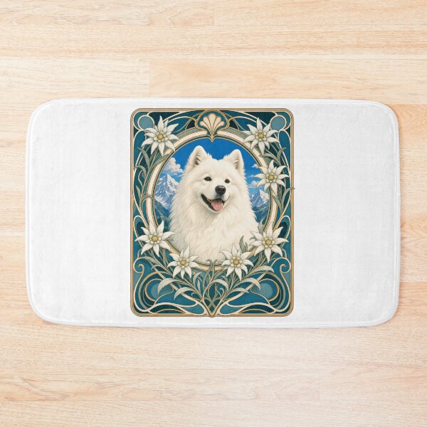 Item preview, Samoyed Dog Art Nouveau Edelweiss Alpine designed and sold by AntiqueImages.