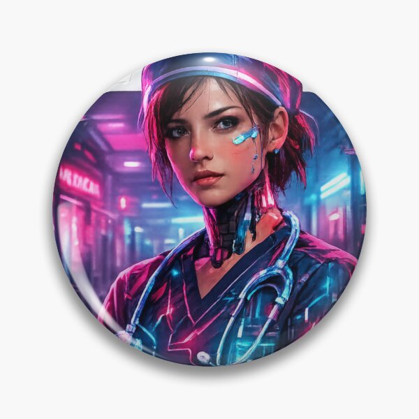 Item preview, Cyberpunk Nurse Neon Cyborg Sticker Art designed and sold by CosyCush.
