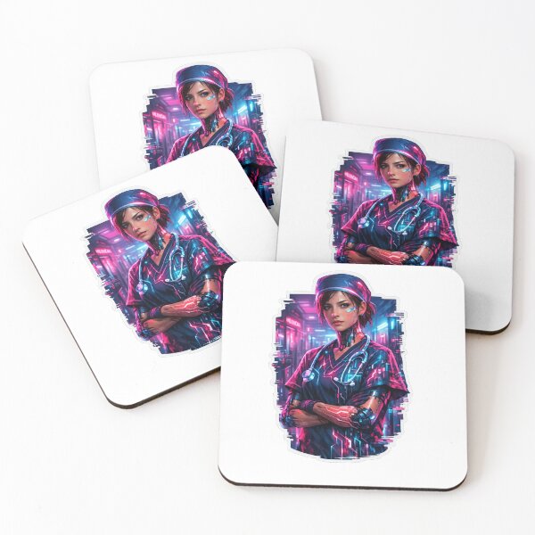 Item preview, Cyberpunk Nurse Neon Cyborg Sticker Art designed and sold by CosyCush.
