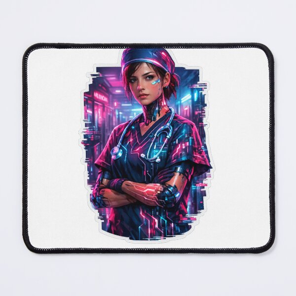 Item preview, Cyberpunk Nurse Neon Cyborg Sticker Art designed and sold by CosyCush.
