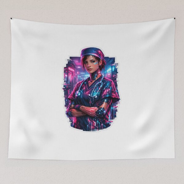 Item preview, Cyberpunk Nurse Neon Cyborg Sticker Art designed and sold by CosyCush.