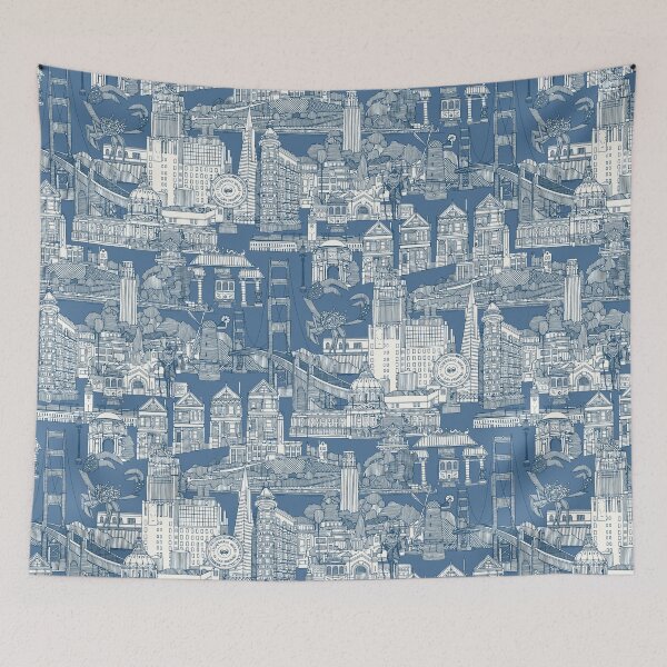 Item preview, San Francisco toile cobalt denim designed and sold by scrummy.
