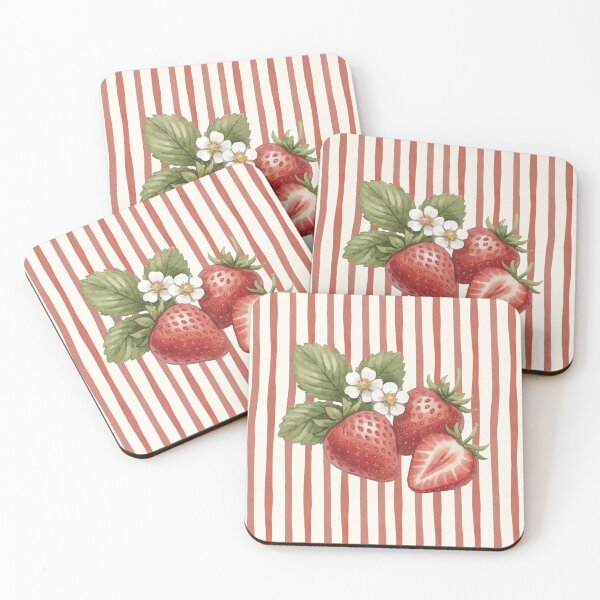 Item preview, ​Watercolor Strawberry Blossom on Striped Background designed and sold by HBBS DESIGNS.
