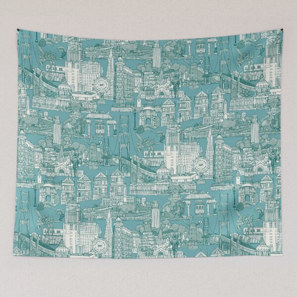 Item preview, San Francisco toile viridian turquoise blue designed and sold by scrummy.