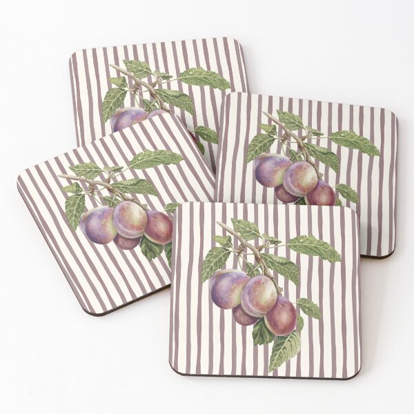 Item preview, ​Watercolor Plum Branch on Striped Background designed and sold by HBBS DESIGNS.