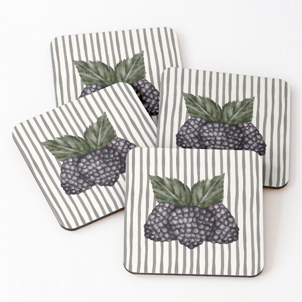 Item preview, ​Watercolor Blackberry Bunch on Striped Background designed and sold by HBBS DESIGNS.