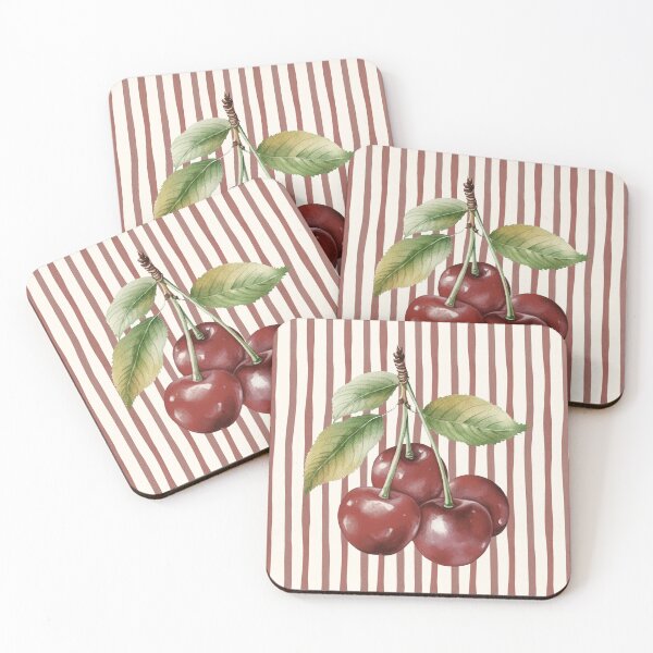 Item preview, ​Watercolor Cherry Branch on Striped Background designed and sold by HBBS DESIGNS.