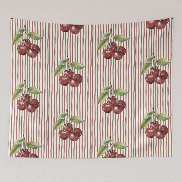 Item preview, ​Watercolor Cherry Branch on Striped Background designed and sold by HBBS DESIGNS.