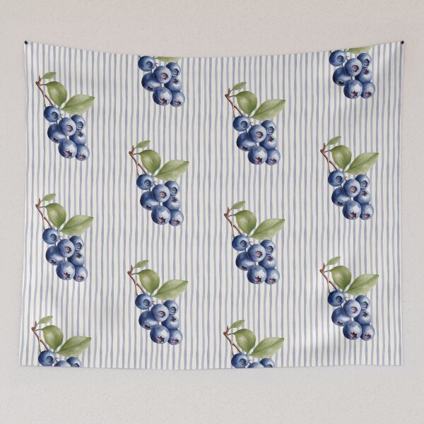 Item preview, ​Watercolor Blueberry Branch on Striped Background designed and sold by HBBS DESIGNS.