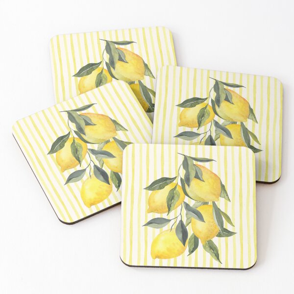Item preview, Watercolor Lemons on Yellow Stripes Art designed and sold by HBBS DESIGNS.