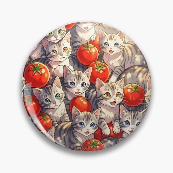 Item preview, Grey Tabby Cats and Tomatoes – Anime Style Cute Pattern Design designed and sold by EmeraldeaArt.