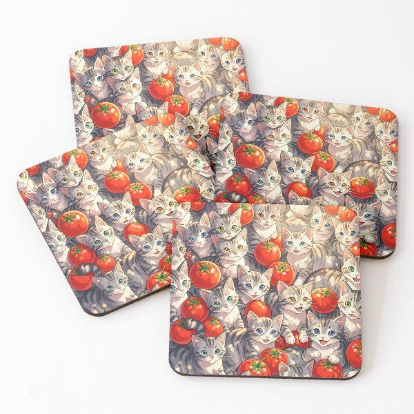 Item preview, Grey Tabby Cats and Tomatoes – Anime Style Cute Pattern Design designed and sold by EmeraldeaArt.