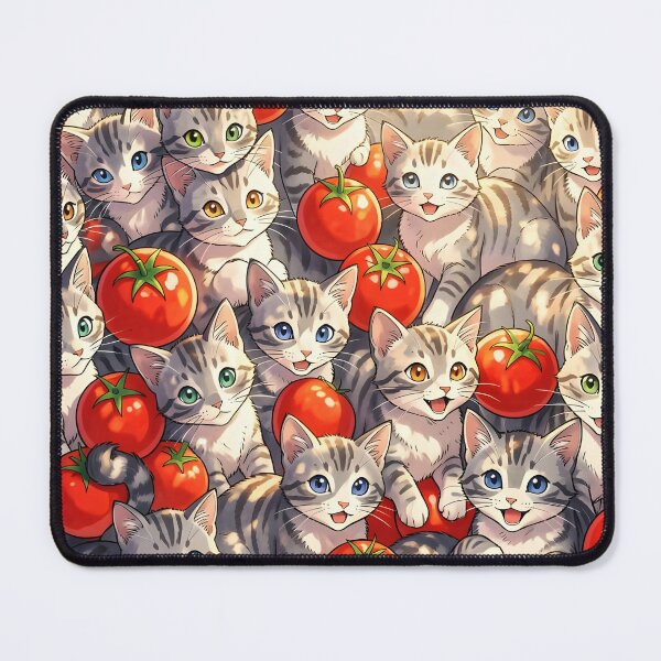 Item preview, Grey Tabby Cats and Tomatoes – Anime Style Cute Pattern Design designed and sold by EmeraldeaArt.