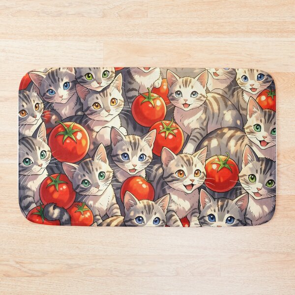 Item preview, Grey Tabby Cats and Tomatoes – Anime Style Cute Pattern Design designed and sold by EmeraldeaArt.