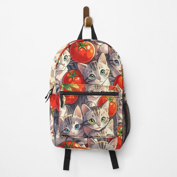 Item preview, Grey Tabby Cats and Tomatoes – Anime Style Cute Pattern Design designed and sold by EmeraldeaArt.