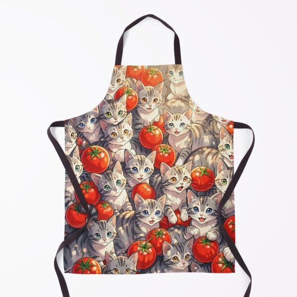 Item preview, Grey Tabby Cats and Tomatoes – Anime Style Cute Pattern Design designed and sold by EmeraldeaArt.