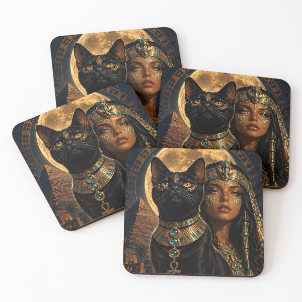 Item preview, Egyptian Queen and her Cat - Golden Moon & Pyramids designed and sold by thirtyonestars.