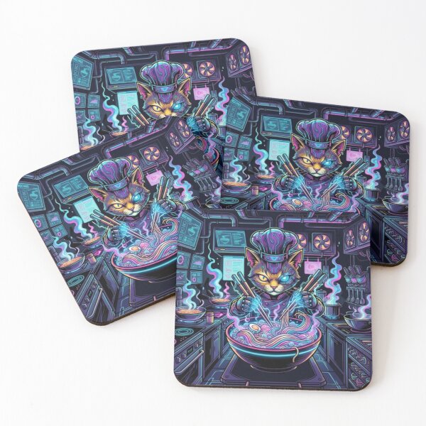 Item preview, Cyberpunk Neon Ramen Cat Chef designed and sold by V-ZRO.