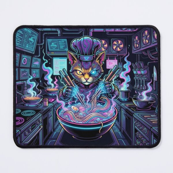Item preview, Cyberpunk Neon Ramen Cat Chef designed and sold by V-ZRO.