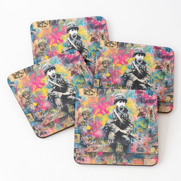 Item preview, Street Mural Little Boy "Stop War" Colorful Collage Art  designed and sold by GrinGalore.