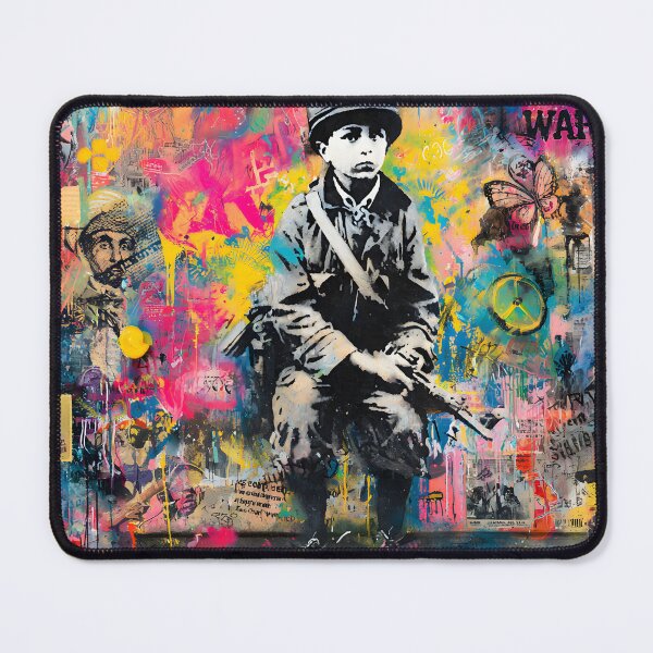 Item preview, Street Mural Little Boy "Stop War" Colorful Collage Art designed and sold by GrinGalore.
