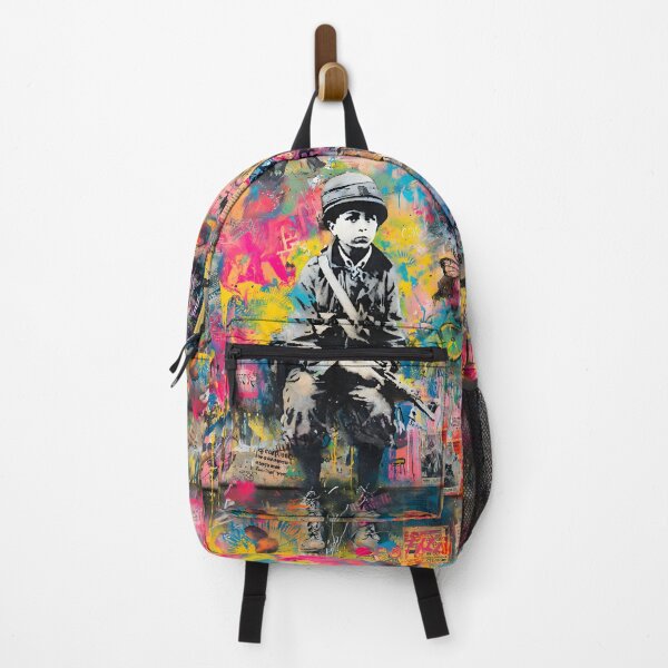Item preview, Street Mural Little Boy "Stop War" Colorful Collage Art designed and sold by GrinGalore.