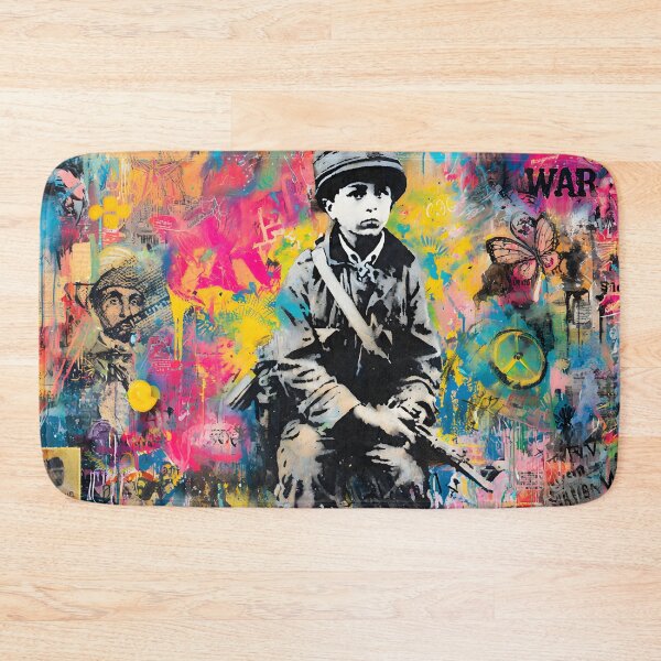 Item preview, Street Mural Little Boy "Stop War" Colorful Collage Art  designed and sold by GrinGalore.