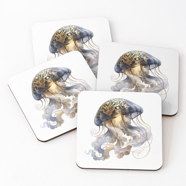 Item preview, Elegant Celestial Jellyfish Watercolor Art | Ornate Gold Ocean Fantasy Creature Design designed and sold by Anastasiia Yurevych.