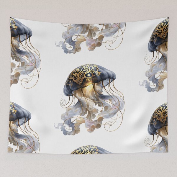 Item preview, Elegant Celestial Jellyfish Watercolor Art | Ornate Gold Ocean Fantasy Creature Design designed and sold by Anastasiia Yurevych.