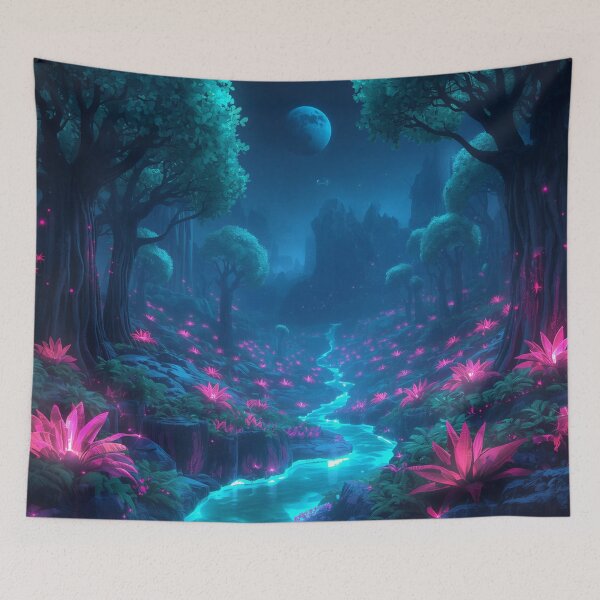 Item preview, Neon Moonlit Pandora Forest Fantasy Landscape designed and sold by Luminous Wilds.