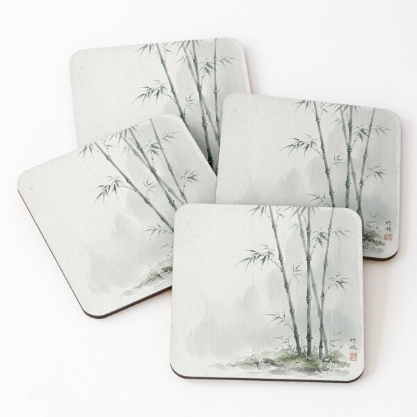 Item preview, Bamboo in Rain | Japanese Wabi-Sabi Art | Zen Minimalist Ink Print designed and sold by KUZU-NOHA.