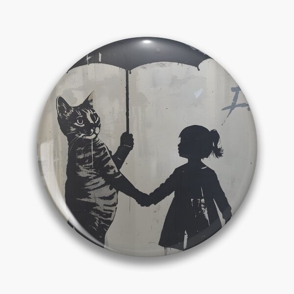Item preview, Street Mural Little Girl and Tabby Cat with Umbrella Art  designed and sold by GrinGalore.